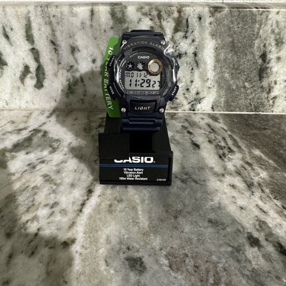 Casio Men's Quartz Vibration Alarm Black Dial Purple Resin‎ 47mm Watch W735H-2AV - Picture 1 of 3